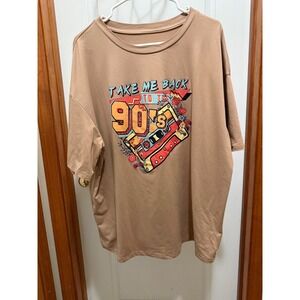 SHEIN Take Me Back To The 90s Graphic Tee‎ Tan Camel Oversized T-Shirt Large